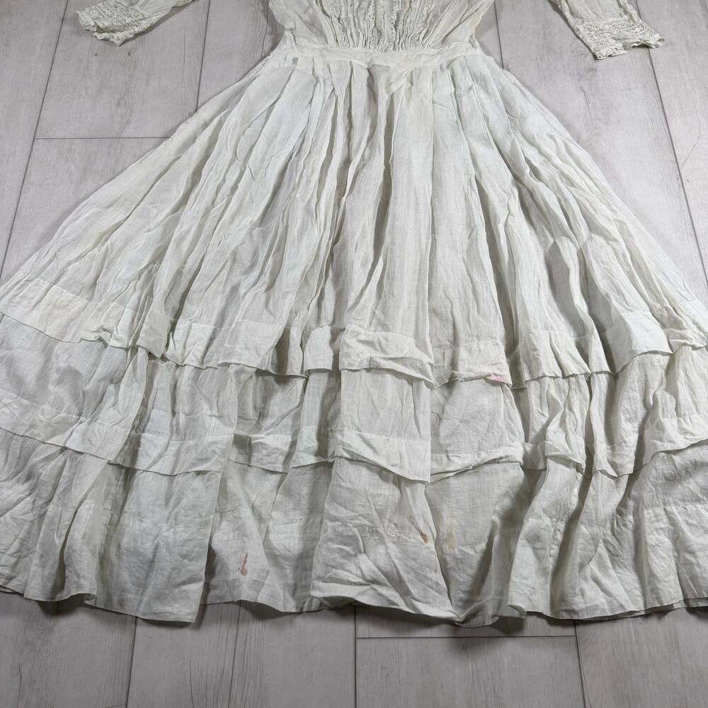Edwardian Victorian Cotton Lawn Sheer Day Tea Dress Lace - Picture 3 of 7